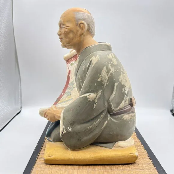 Hakata Urasaki Clay Doll Man Ancient Scroll Moon Painting With Tatami Mat Stand - Picture 6 of 15